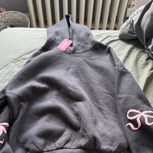Edikted Charcoal Sweatshirt with Pink Bow Detail